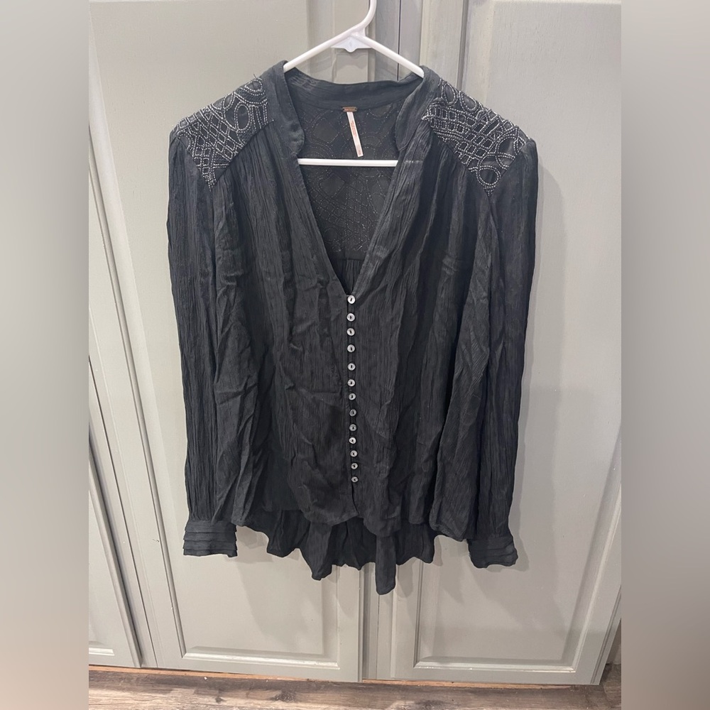 Free People Canton Rose Metallic Lace Blouse - Picture 4 of 9